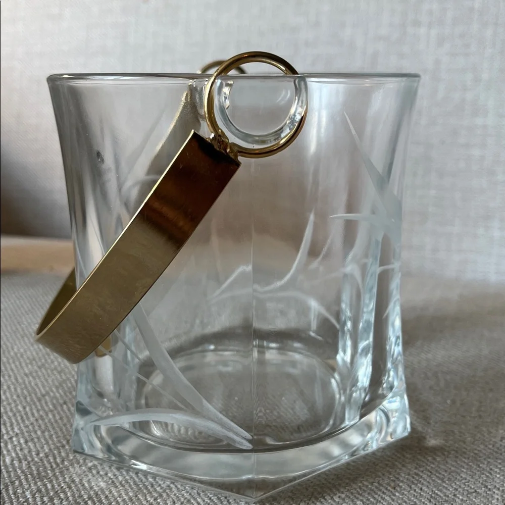 Arte Murano Made in Italy Vintage Wheat Etched Glass Ice Bucket